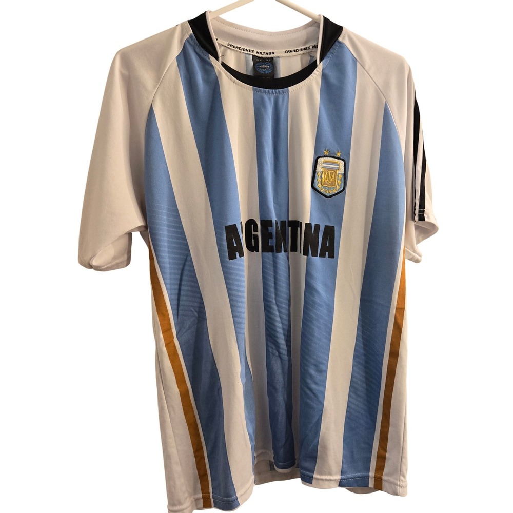 Argentina Soccer Jersey Nilthon‎ Sportswear Blue White Striped Football Shirt M